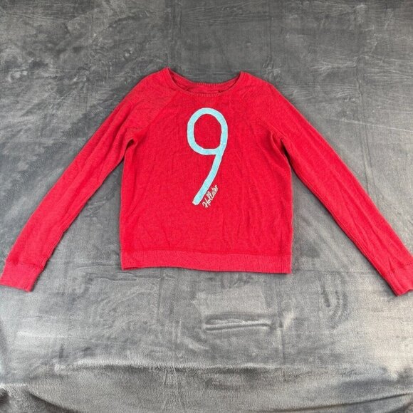 Hollister Sweatshirt Womens Medium Red Number 9 Spellout Sequin Y2K - Picture 1 of 10